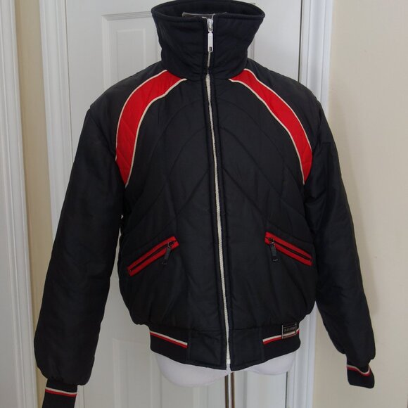 Vtg MAXIM WEAR / YAMAHA Black Red Quilted Zip Jacket -  Wmns’ XL - Picture 1 of 10